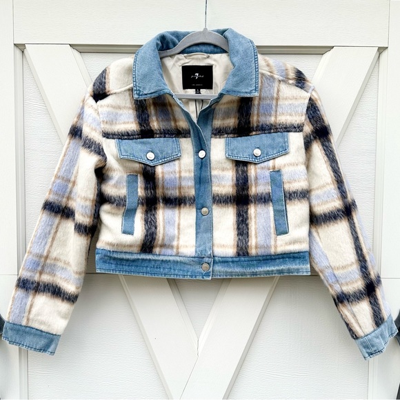 7 For All Mankind Jackets & Blazers - 7 For All Mankind Denim & Plaid Cropped Jacket